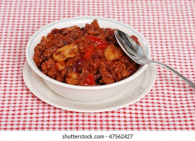 homestyle chili with a spoon