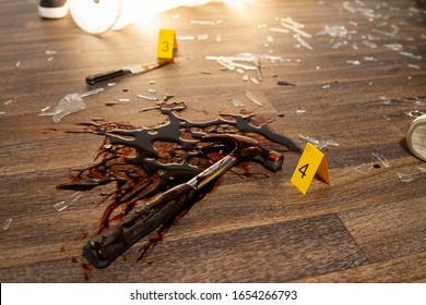 Homicide CSI Crime Scene Photography - Bloodied Weapons