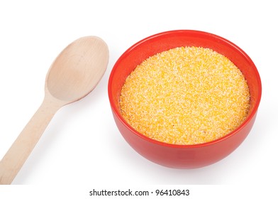 Hominy Grits In Plate Isolated On A White