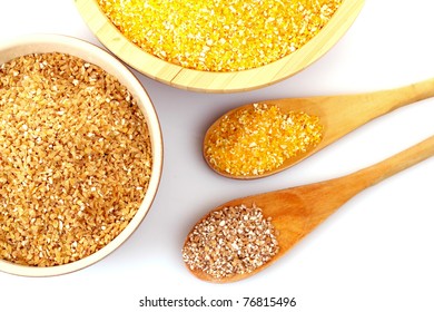 Hominy And Wheat Grits In Wooden Plates