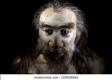 Homo Sapiens Man Face Isolated On Black