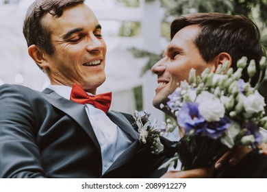 Homosexual Couple Celebrating Their Own Wedding - LBGT Couple At Wedding Ceremony, Concepts About Inclusiveness, LGBTQ Community And Social Equity