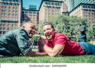 Homosexual Couple At A Romantic Date Outdoors - Gay Couple In Love Flirting And Having Fun