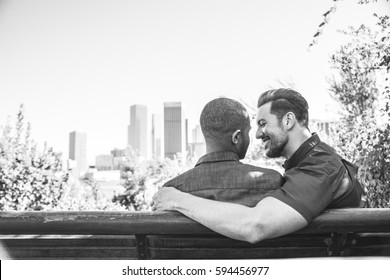 Homosexual Couple At A Romantic Date Outdoors - Gay Couple In Love Flirting And Having Fun