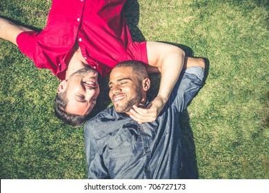 Homosexual Couple At A Romantic Date Outdoors - Gay Couple In Love Flirting And Having Fun