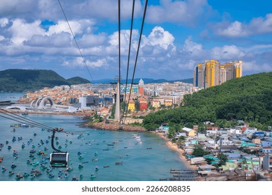 Hon Thom cable car system is 7,899m long, with the highest pillar 174m - the world's longest three-wire cable car system across the sea - connecting Phu Quoc with Hon Thom island, Kien Giang, Vietnam
