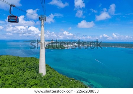Hon Thom cable car system is 7,899m long, with the highest pillar 174m - the world's longest three-wire cable car system across the sea - connecting Phu Quoc with Hon Thom island, Kien Giang, Vietnam