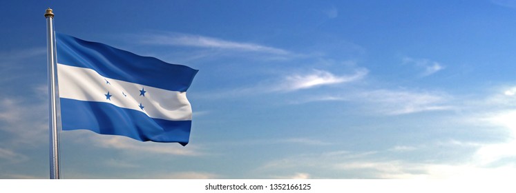 Honduras flag waving in the wind with sky background