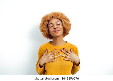 Honest African American Woman Makes Gesture Stock Photo 1641196876 