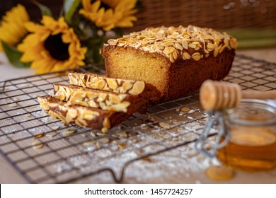 Honey and Almond Cake with sunflowers