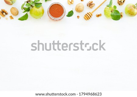 Similar – Image, Stock Photo Honey in glass with honeycomb and blossoms