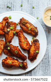 Honey Barbecue Glazed Chicken Wings Directly Above