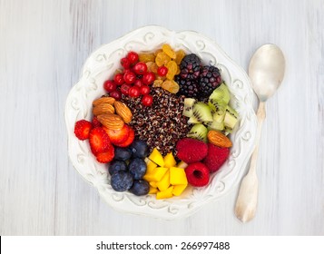 Honey Black Quinoa With Fruits,berries And Nut For Breakfast