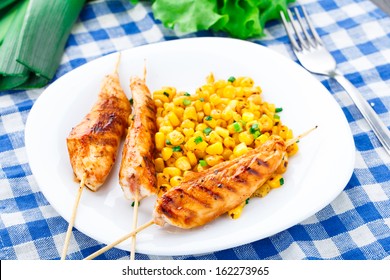 Honey Chicken Skewers With Grilled Corn Salad