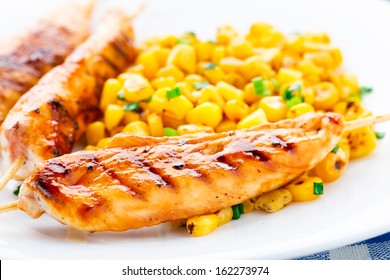 Honey Chicken Skewers With Grilled Corn Salad