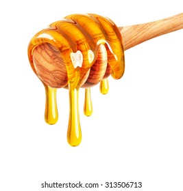 Honey Dripping  Isolated On White  