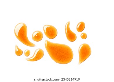 Honey drops set isolated on white background close up.
