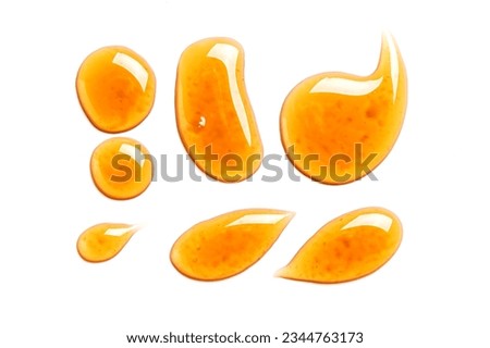 Honey drops set isolated on white background close up.