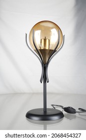 Honey Glass Lampshade With Metal Designed Accessories