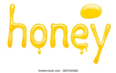 honey made splash letters word honey isolated on white background
