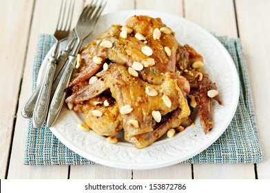 Honey And Mustard Glazed Chicken Wings With Peanuts