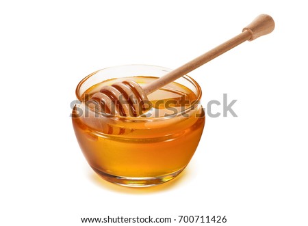 Honey pot and dipper isolated on white background as package design element