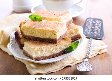 Honey And Spicy Cheesecake Bars On Plate