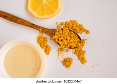 Honey, turmeric and lemon slice top view. - Shutterstock ID 1022204467