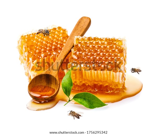 Honeycomb Bee Honey Spoon Isolate On Foto stock 1756295342 | Shutterstock