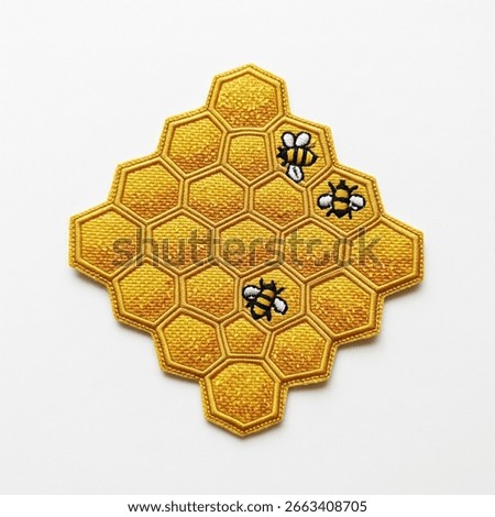 Honeycomb and Bees Patch on a white background