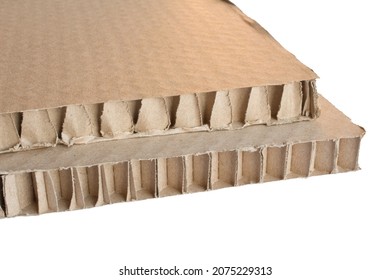 Honeycomb Cardboard Panels Used For Packaging, Construction And Manufacturing. Eco-friendly Paper Panels Isolated On White. Selective Focus