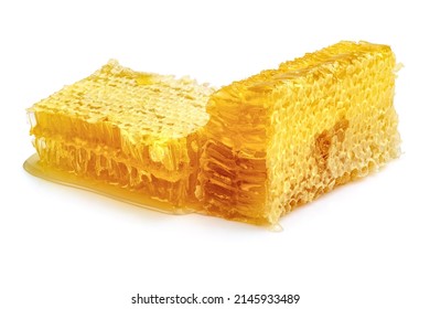 Honeycomb Isolated On White Background. Honey Comb Close Up Top View.