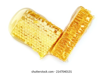 Honeycomb Isolated On White Background. Honey Comb Close Up Top View.