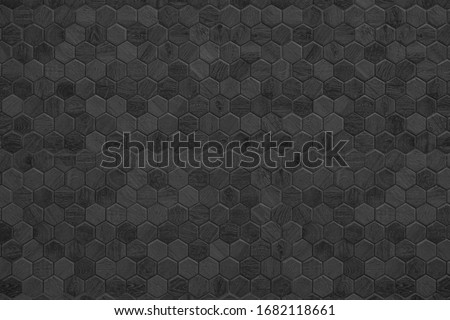 Honeycomb patterned wood panels in hexagonal shape, wood, blackground, abstract black dark grey pattern background