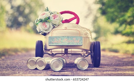  honeymoon car, pedal car with wedding decoration                                            