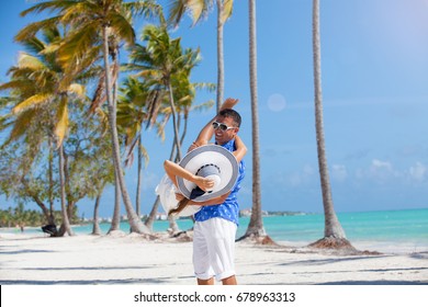 Honeymoon Couple On White Sandy Beach In Punta Cana, Dominican Republic