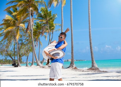 Honeymoon Couple On White Sandy Beach In Punta Cana, Dominican Republic