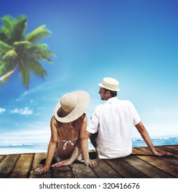 Honeymoon Couple Summer Beach Travel Concept