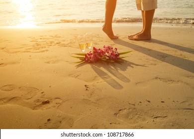 Honeymoon, Wedding Couple On The Beach - With Place For The Text