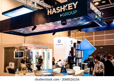 Hong Kong - 03 NOV 2021: A General View Of HashKey Group’s Booth During The Hong Kong FinTech Week 2021 At The Hong Kong Convention And Exhibition Centre, Hong Kong, China