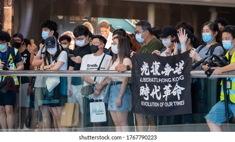 Hong Kong - 10May2020: Hundreds Of Protesters Gathered In A Shopping Mall Protest The National Security Law Announced By Beijing And Demand For Freedom And Democracy In Hong Kong
