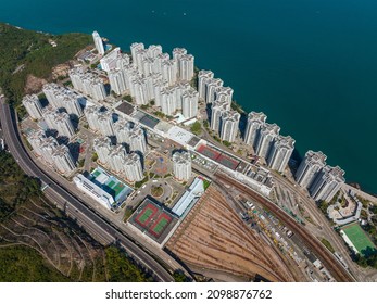 Hong Kong 12 December 2021: Top Down View Of Hong Kong City Train Track