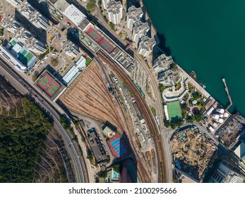 Hong Kong 12 December 2021: Top Down View Of Hong Kong City Train Track