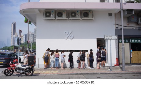 Hong Kong - 13 May 2019: People Queue Up In Front Of Arabica Coffee Shop In Kennedy Town