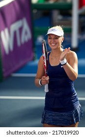 Hong Kong,  14 September : Sabine Lisicki Of German Celebrates After Winning The  Final Of WTA Hong Kong Open 2014 Against Karolina Pliskova Of Czech At Victoria Park On 14 Sep 2014 In Hong Kong  