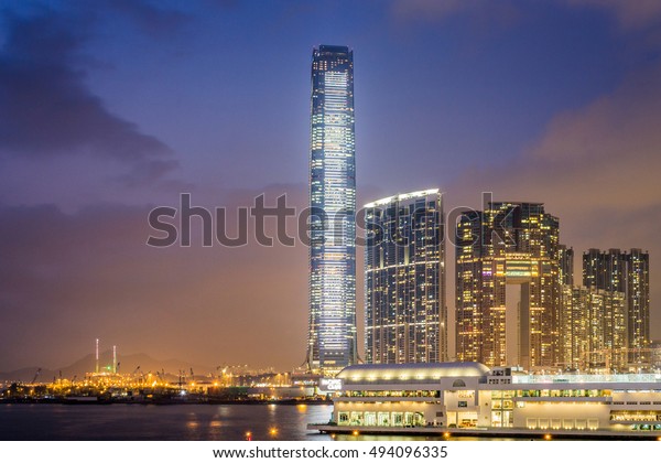 Hong Kong - 2016: The\
International Commerce Centre (ICC) is the tallest skyscraper in\
Hong Kong.
