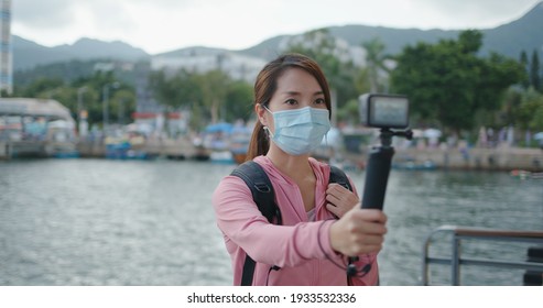 Hong Kong 22 September 2020: Woman Take A Video On Gopro Camera