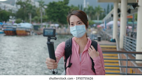 Hong Kong 22 September 2020: Woman Take A Video On Gopro Camera