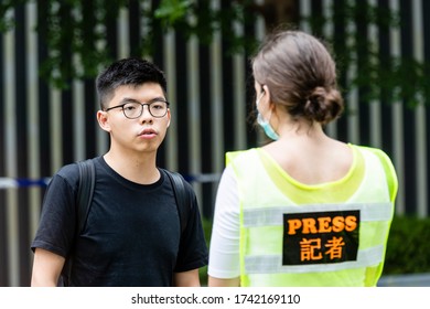 Hong Kong - 27 May 2020: Pro-democracy Demosisto Party Member Joshua Wong Talks To Media During An Interview In Front Of The Central Government Complex On 27 May 2020 In Hong Kong, China