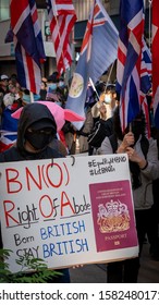 Hong Kong - 8Dec2019: Over 800 Thousand People Rally At Causeway Bay, Demand For Universal Suffrage, 2020 Direct Democratic Elections For Legislative Council. Banner: BNO, Right Of Abode. Born British